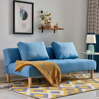 L&S 沙发床 小户型两用沙发床 多功能实木双人折叠沙发床 S20蓝色1.5m