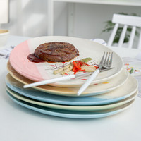 亿嘉IJARL 韩式创意家用陶瓷器陶瓷盘子甜品 10英寸水滴盘格拉小树林 天蓝和粉色随机发
