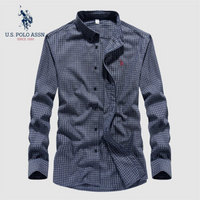 U.S. POLO ASSN. 衬衫男 2020春季新品长袖商务休闲韩修身格子衬衣简单帅气翻领上衣 6193107051 灰格 L