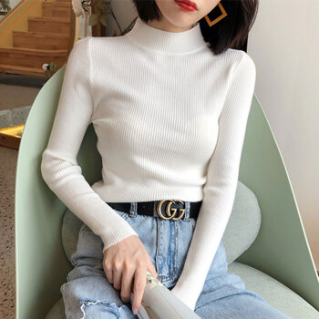 亚瑟魔衣针织衫女打底衫2019秋冬新款韩版简约百搭套头毛衣女上衣 白色 均码