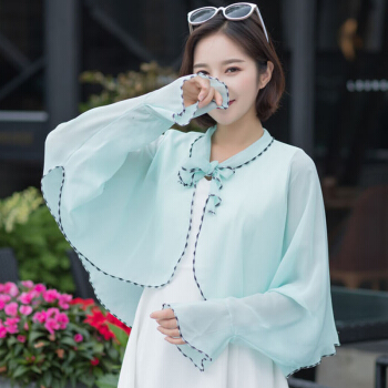 YUZHAOLIN 俞兆林 新款户外披肩丝巾开车骑车披风防晒衣女 YWXF193320 浅绿色 均码