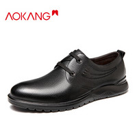 奥康（Aokang）男士商务休闲皮鞋时尚舒适低帮系带男鞋 103112022黑色40码