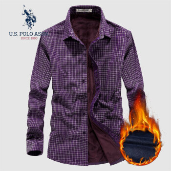 U.S. POLO ASSN. 衬衫男 2020春季新品磨毛加绒加厚保暖长袖男装格子商务休闲上衣服6193107140 加绒红格S