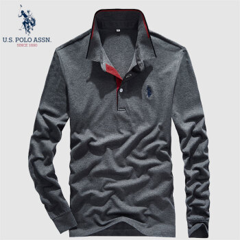 U.S.POLO ASSN. POLO衫男 2019新品秋季纯色翻领上衣男商务休闲简约修身大气POLO长袖衫 6193105072 灰色 52