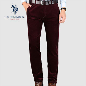 U.S. POLO ASSN. 休闲裤男 2019秋季新品纯色商务休闲免烫弹力抗皱棉质男士直筒长裤 6193122147 酒红色 34