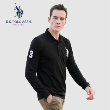 U.S. POLO ASSN. POLO衫男 2019秋季新品商务休闲体恤男装翻领韩版套头打底衫上衣 ATXMQ-39011 黑色 M