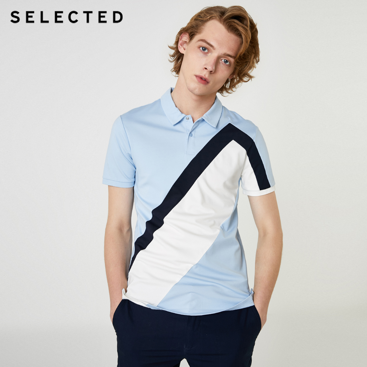 SELECTED思莱德夏新潮流撞色poloshirt修身翻领T恤男S|419306507