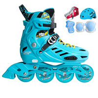 美洲狮（COUGAR）儿童可调轮滑鞋休闲平花两用溜冰鞋全闪 蓝色XS码