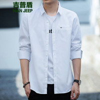 吉普盾衬衫男士长袖韩版潮流衬衣时尚休闲衬衣外套 白色 XL