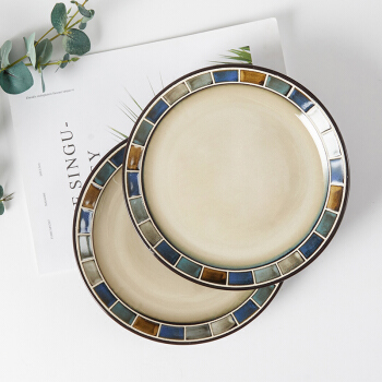 玉泉美式手绘窑变釉餐盘菜盘8.5英寸平盘盘子早餐盘2件装家用欧式