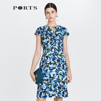 PORTS宝姿2020新品女装优雅短袖印花收腰连衣裙 ALL8D052KPP102 NAVY PRINT 10