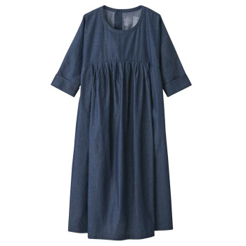 无印良品 無印良品 MUJI 孕妇 棉轻量牛仔 便于哺乳八分袖连衣裙 海军蓝 M-L