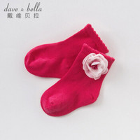 davebella戴维贝拉春款新品女童婴童花朵中筒袜 儿童宝宝保暖袜子 玫红 17CM