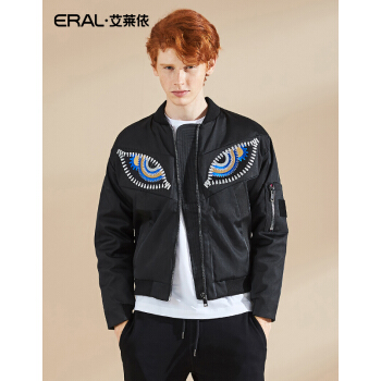 艾莱依张帅原创设计时光之眼夹克羽绒服男短款外套ERAL19026-EDAE 乌木黑 XL