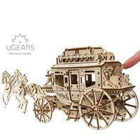 进口乌克兰ugears木质机械传动车模型拼装拼图立体玩具驿马车Stagecoach创意玩具ins礼物 彩纸包装 (未拼装)