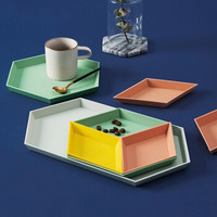 莱朗 果盘4件套 创意彩色北欧几何收纳果盘 桌面组合首饰盘托盘 可拆卸零食瓜果盘自由组合拼接