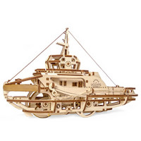 UGEARS 乌克兰木质发条玩具模型拼装男孩14岁+创意礼物摆件帆船拖船（新品到货） 彩纸包装(未拼)