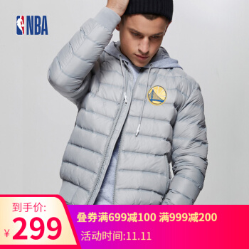 NBA 勇士队灰色18秋冬新品短款保暖运动轻薄羽绒服 图片色 XL