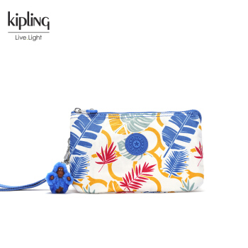 Kipling凯浦林休闲女包收纳包零钱包女士手拿包K15156 米白棕榈树叶印花