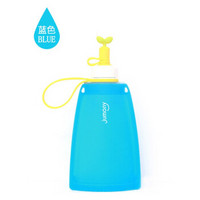 儿童水壶宝宝吸管杯婴儿水杯硅胶水袋韩国获奖300ML可折叠有背带 蓝色