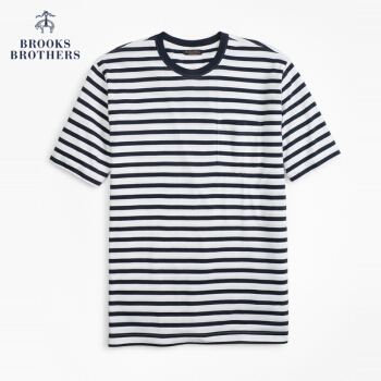 Brooks Brothers/布克兄弟男士Supima棉条纹短袖T恤1000058126 B465-蓝色 M
