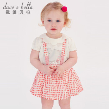 davebella戴维贝拉夏季新款女童洋气时髦波点裙子 宝宝背带连衣裙 红色圆点 90(3Y（建议身高80-90cm）)