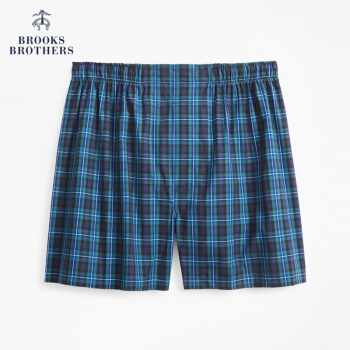 Brooks Brothers/布克兄弟男士府绸棉贴身格纹平角内裤 3003-蓝绿色格纹 L