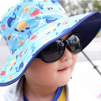 澳洲BanZ 儿童婴幼儿双面沙滩防晒太阳帽 0-2岁  夏季出游轻薄宽帽檐防紫外线遮脸遮阳帽 趣味海洋 0-2岁  头围：45-50cm