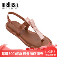 Melissa2019春夏SlimSandal平底一字蝴蝶结拼色简约甜美凉鞋女 棕色/亮粉色 8