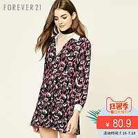  Forever21 00212997 花朵印花翻领长袖连衣裙