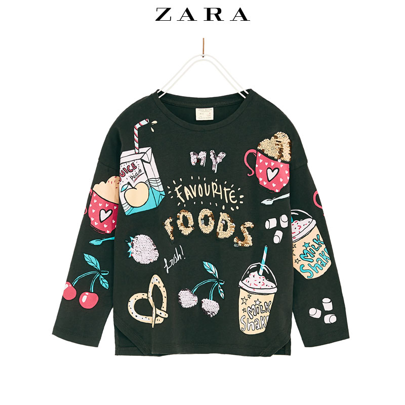 ZARA 01165726802 儿童早餐图案双层珠片T恤