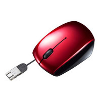 SANWA SUPPLY 有线鼠标 便携伸缩卷线 双接口 平板电脑/安卓手机适用 MA-BLMA10 红色