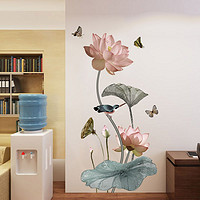 中国风3d立体荷花墙贴画 温馨客厅卧室莲花贴纸床头改造装饰自粘
