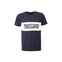 TRUSSARDI JEANS杜鲁萨迪 奢侈品   男士蓝色棉质修身字母图案短袖T恤52T00253 1T001675 U290 S码