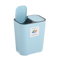 CHS 新款 上海垃圾分类 双盖按压式 家用 大号 厨房客厅干湿分离 蓝色垃圾桶 29*21*33cm（定制商品）
