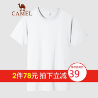 骆驼（CAMEL）男装2020夏季纯棉短袖t恤男士打底衫圆领宽松体恤白色潮 XAB434001白色L