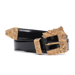 versace 范思哲 奢侈品 男士黑色牛皮革barocco扣饰针扣式皮带腰带