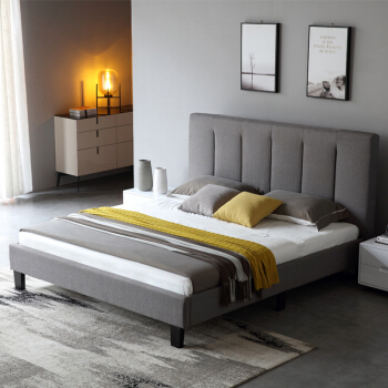 A家家具 床 北欧卧室家具布艺床 现代简约软靠实木床酒店公寓软包双人床 1.5米床+床垫  DA0173