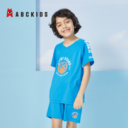 abckids童装 男中童夏装新款男孩帅气运动短袖儿童夏季套装tk