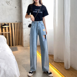 高腰牛仔裤女直筒宽松春夏2020款韩版显瘦阔腿百搭老爹薄款裤子潮