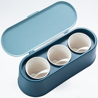美厨（maxcook）调料盒调味罐套装 陶瓷调味盒调料罐3件套带盖带勺带置物架底座 浅蓝色MCPJ313