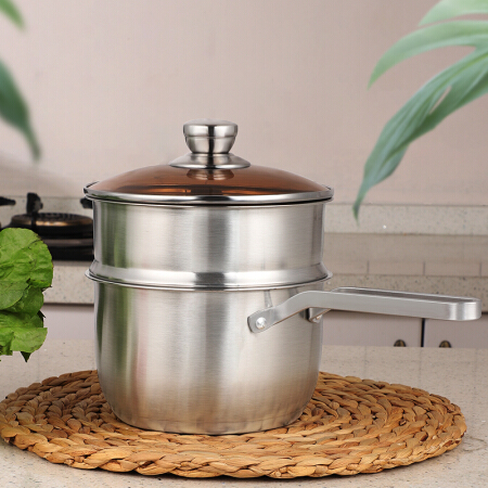 拜格 BAYCO 不锈钢小奶锅带蒸格 无涂层泡面锅婴儿辅食锅 燃气电磁炉通用BG1179