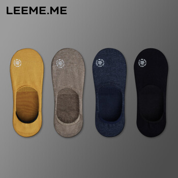 LEEME.ME 粒米 袜子男船袜夏季短袜隐形袜排汗休闲透气防掉跟浅口袜4双装 黑色+蓝色+黄色+驼色(隐形船袜) 均码