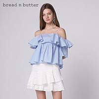 bread n butter吊带式上衣一字肩荷叶边条纹衬衫