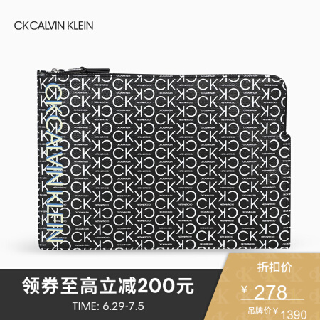 CK CALVIN KLEIN   春夏  女士Logo印花拉链手包 GP0282C8000 001-黑底白字 ST