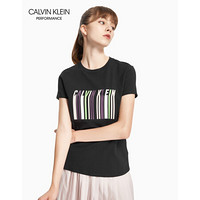 CKPERFORMANCE 2020春夏新款女装 彩色条合身短袖T恤 4WT0K130 007-黑色 M