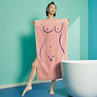 色织提花纯棉浴巾搞怪图案创意大毛圈全棉浴巾 柔软吸水大毛巾 粉色