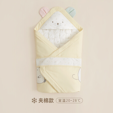 棉花堂初生婴儿抱被宝宝纯棉包被襁褓春夏薄款被子鼠年新生儿用品 机灵鼠宝（夹棉） 85*85cm