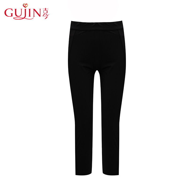 古今 GUJIN女士简约设计弹力黑色运动九分裤时尚修身打底女裤 1GE07