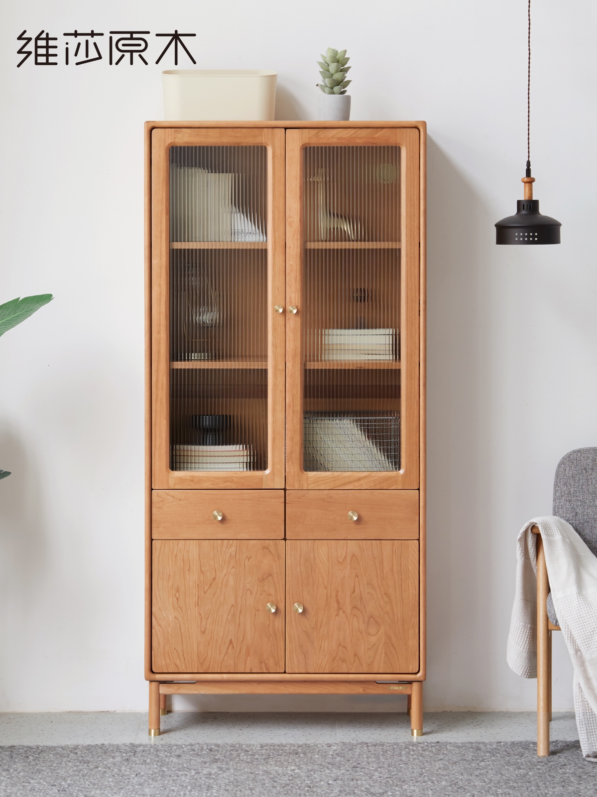 维莎实木书柜置物架简易书橱架现代简约家用多功能组合储物柜带门